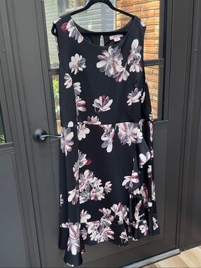 Penningtons Black Midi Dress with Pink and Cream Floral Print